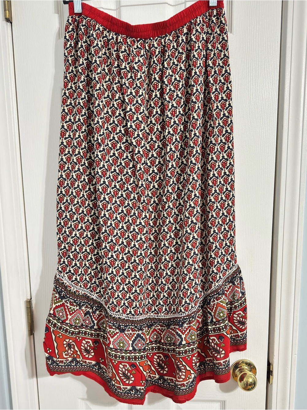 Hayden Los Angeles Boho Paisley Print High Low Midi Skirt Red Cream Size Large - Picture 3 of 12